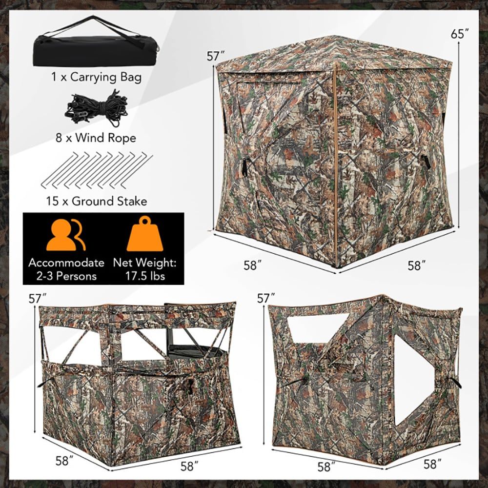 Hunting Outdoors - 5-in-1 분리형 사냥용 은신처, 2~3인용, 천창
