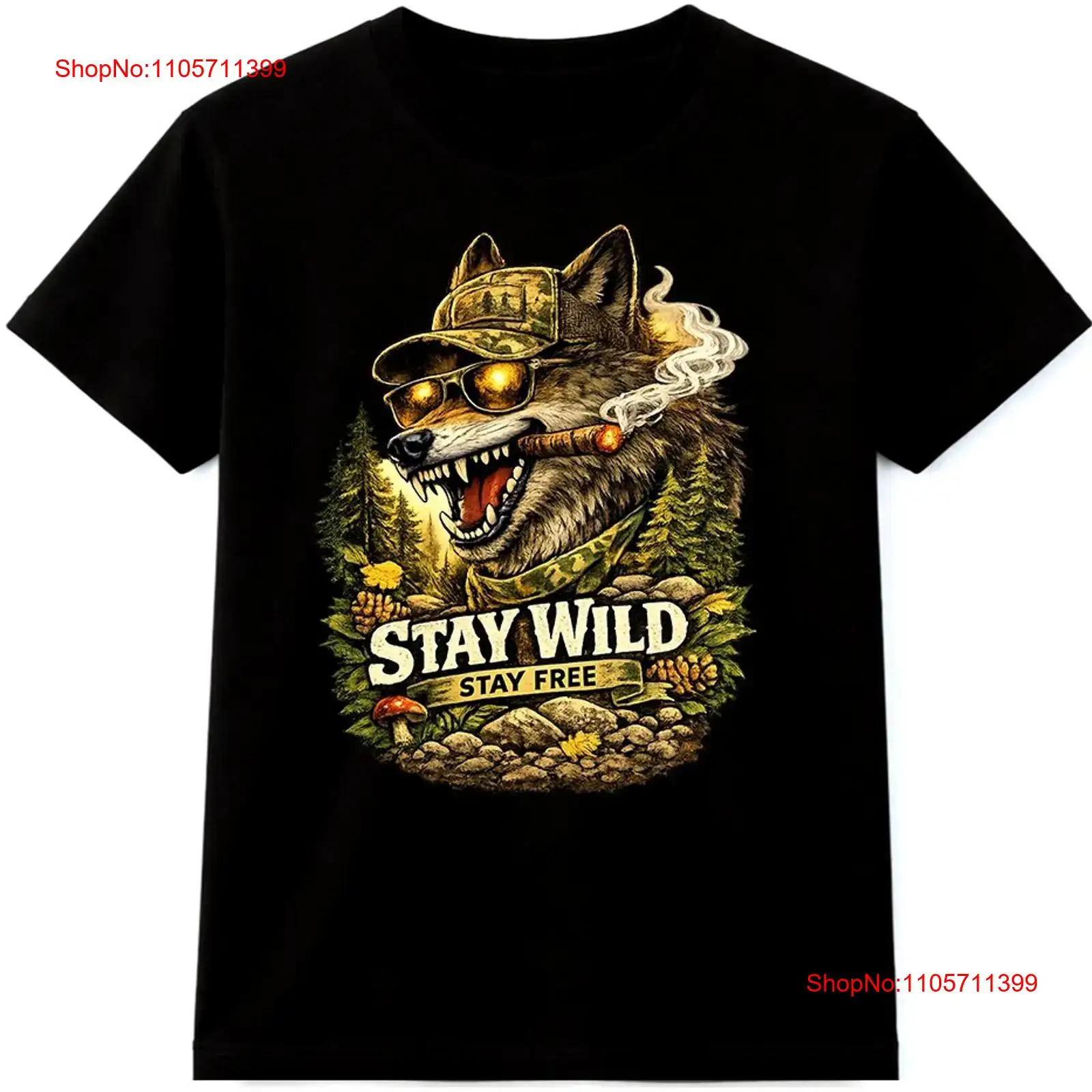 울프 티셔츠 Stay Wild Free 야외 야생동물  - Wildman Hunting & Outdoor Robertson 리뷰 및 가격